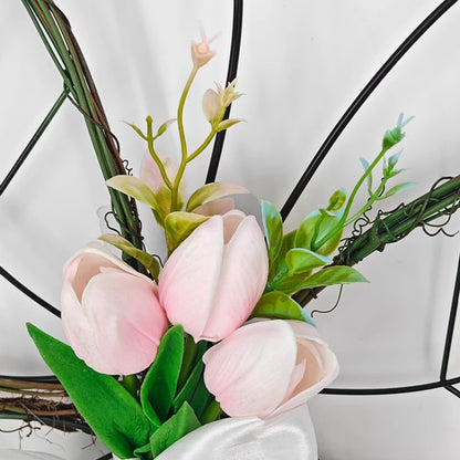Spring Artificial Tulip Flowers Farmhouse Butterfly Shaped Wreath