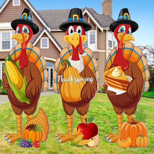 3 Pcs Thanksgiving, 32 x 10 Inch Harvest Turkey Outdoor Lawn Sign