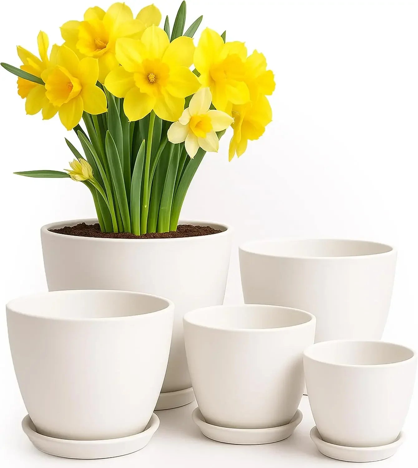 5 Pack White Plastic Plant Pots with Drainage