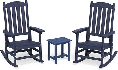 All Weather Resistant Outdoor Rocking Chairs Set of 3, 2 Chairs & 1 Table