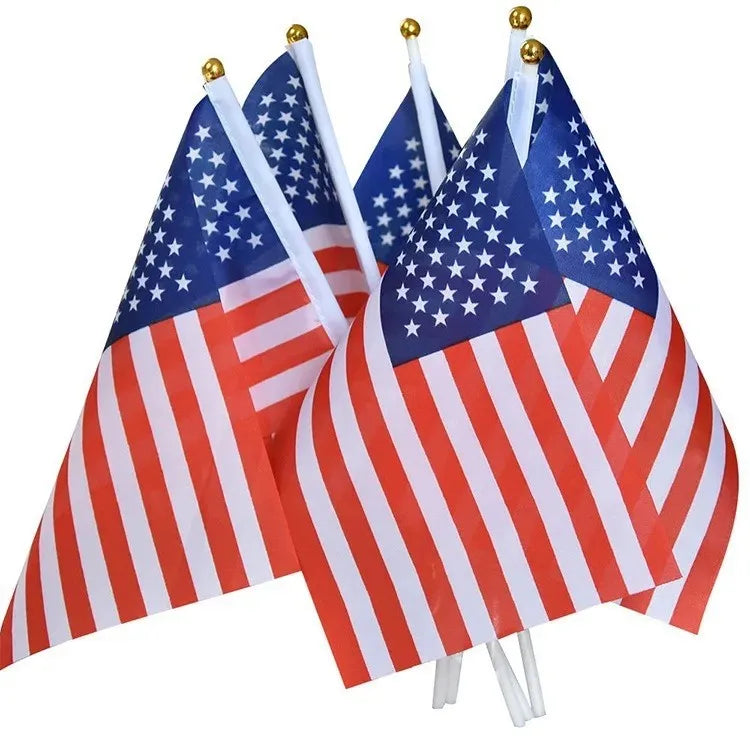 14x21cm polyester double side USA Flag with plastic pole