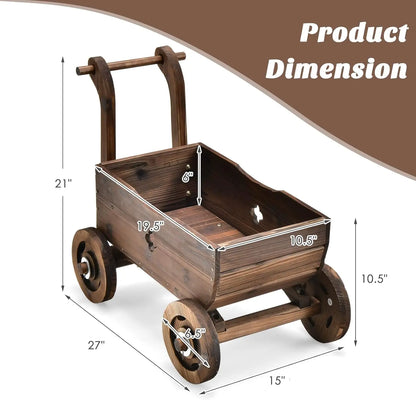 4-Wheel Wood Garden Wagon Decor with 2 Drainage Holes