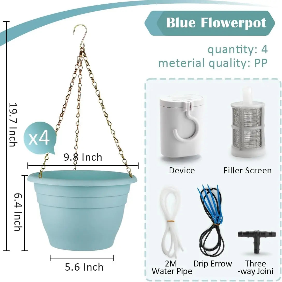 10 Inch Hanging Planters, 4 Pcs Self-Watering Flower Pots with Drainage