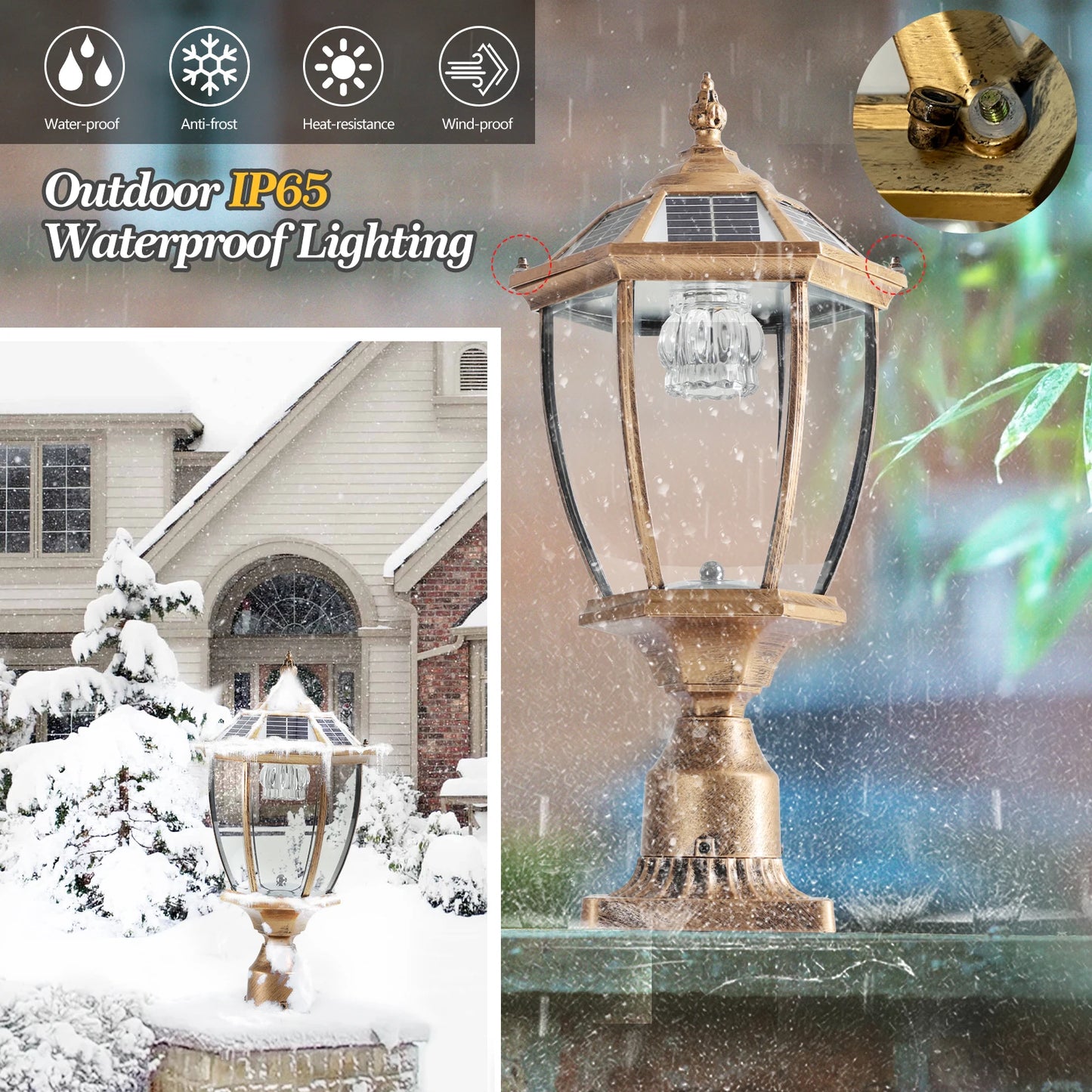 Vintage Solar LED Post Light with Automatic On/Off (2-pack)