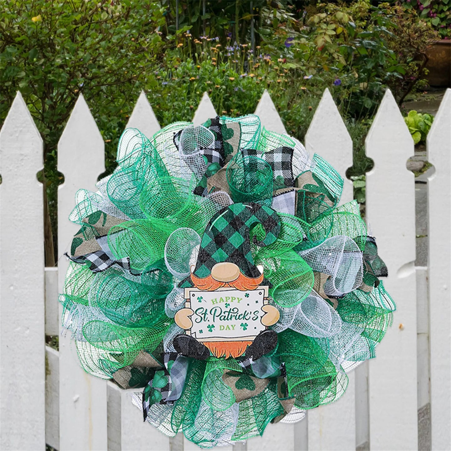St Patrick s Day Gnome Wreath with Shamrock Print