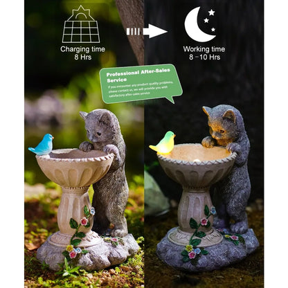 Solar Cat Statues for Bird Bath