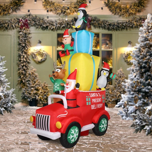 12ft LED Lights Santa Claus Driving With Gifts Inflatable