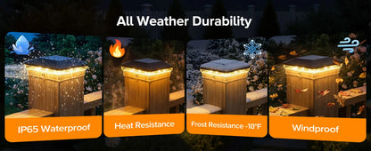 6/12 Pack Solar Post Cap Lights with 3 Modes