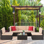 6 Pieces Patio garden furniture set w/Glass Table, Ottoman, Cushion and Pillows