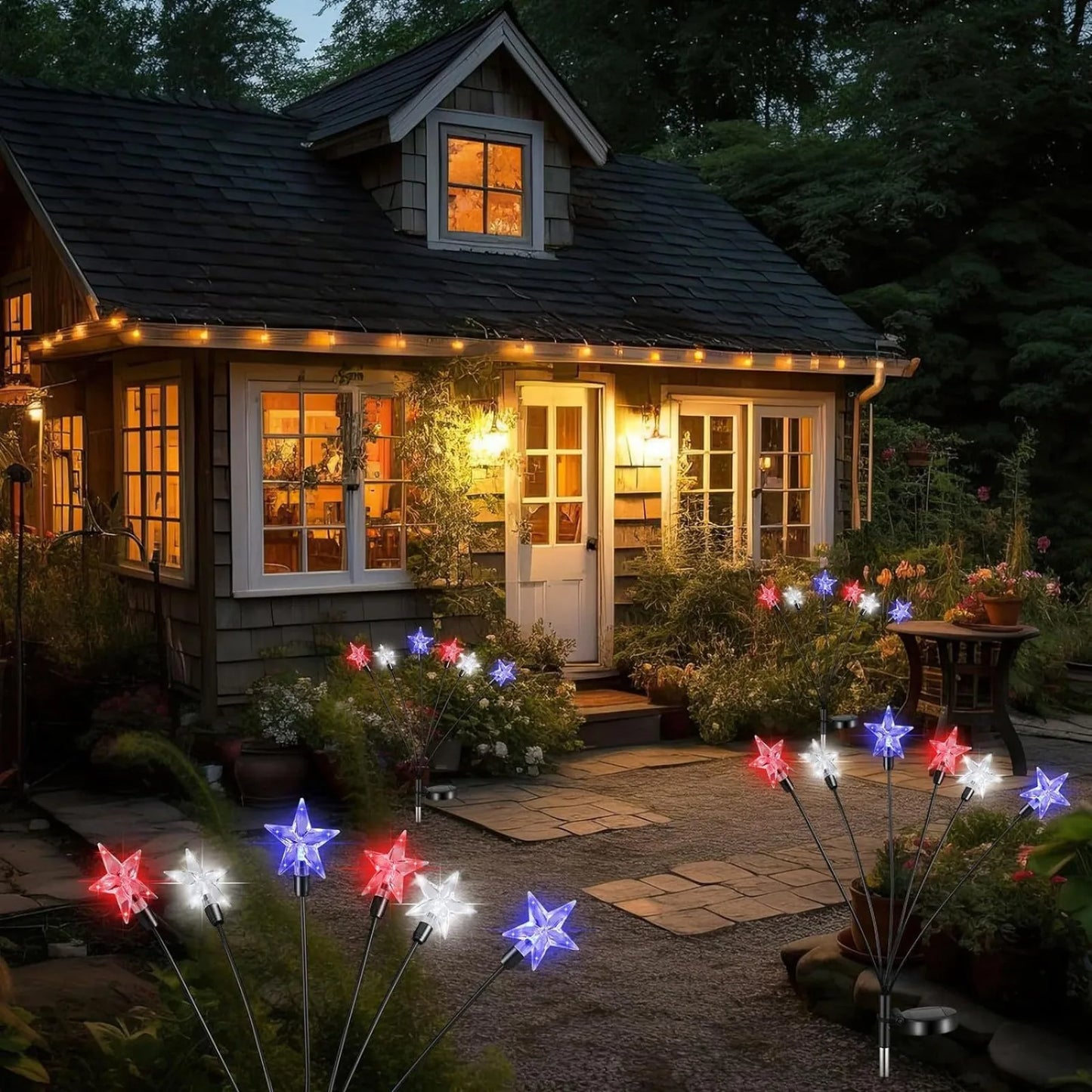 4th Of July Solar Patriotic Star Lights