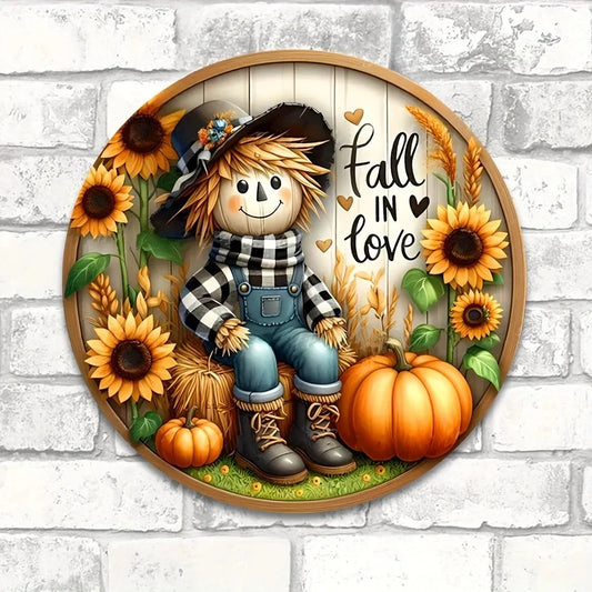 Charming Scarecrow & Fall Harvest 7.9"X7.9" Sign