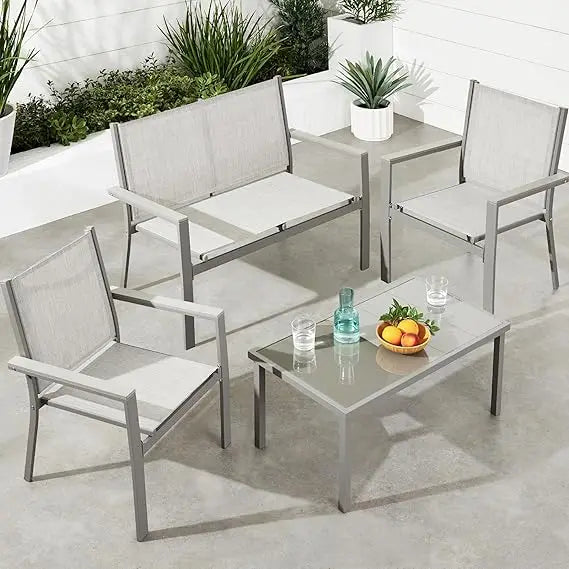 4-Piece Outdoor Textilene Patio Conversation Set
