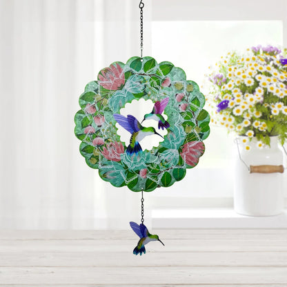 Colorful Hummingbird and Flower 3D Wind Spinner