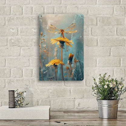 1PC Dandelion and Dragonfly Vintage Metal Plaque  8x12 Inches