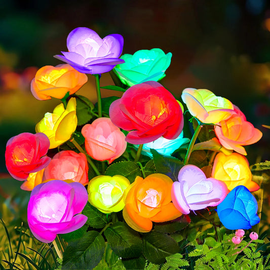 4/8 Pack Solar Garden Lights, 7 Color Changing Rose Solar Lights Outdoor Garden Decor