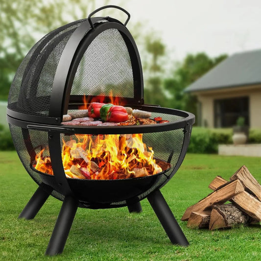 Large Round Fire Pit with BBQ Grill