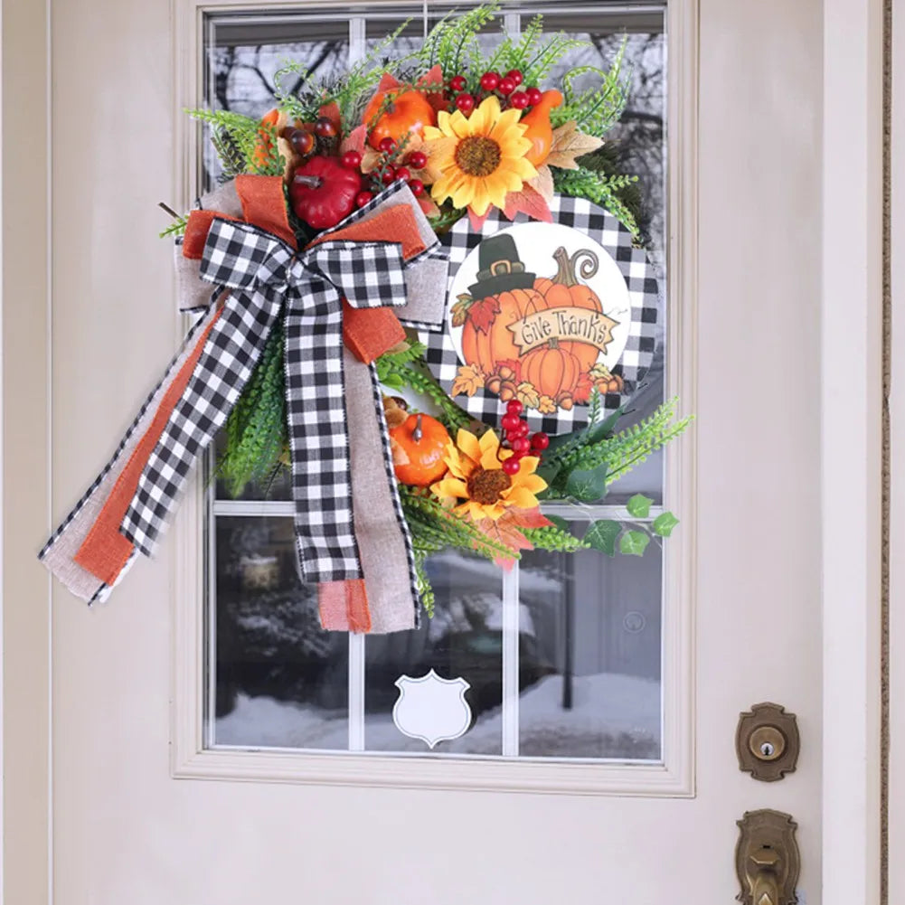 19.69inch Pumpkin Bowknot Sunflower Autumn Wreath