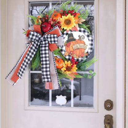 19.69inch Pumpkin Bowknot Sunflower Autumn Wreath
