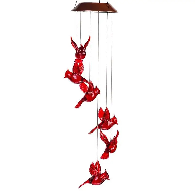 Creative Cardinal Wind Chimes With 6 Solar LED Lights