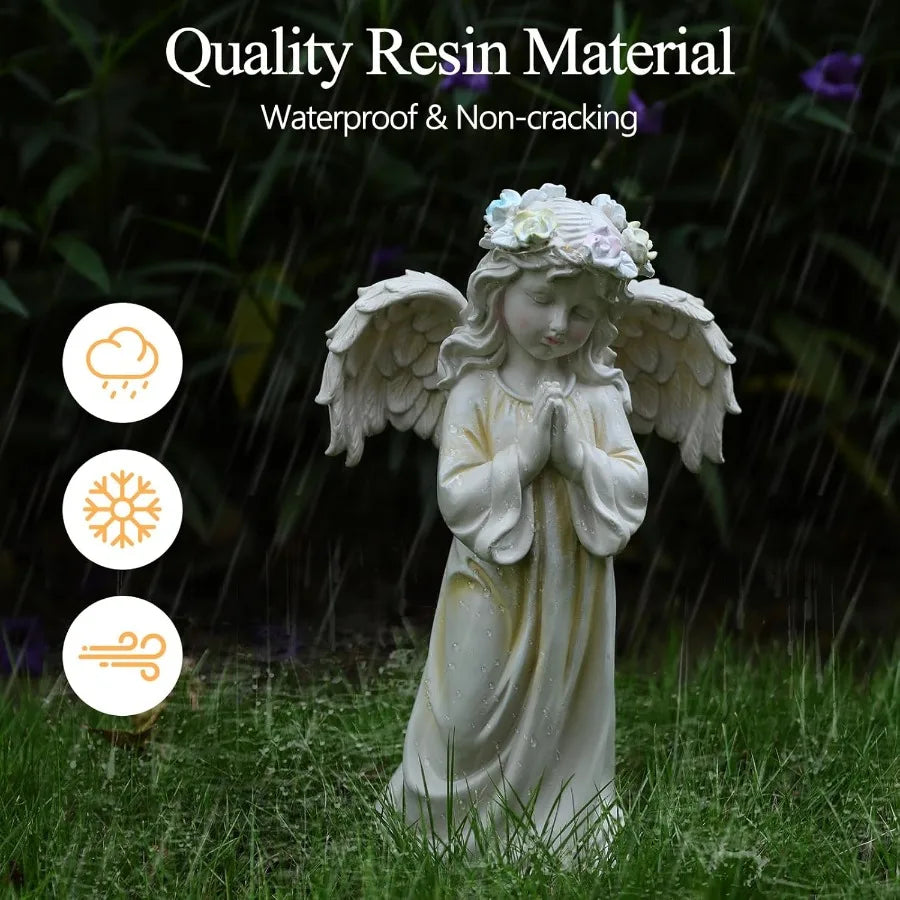 Waterproof Outdoor Angel Garden Statue Solar Decor with Warm Light