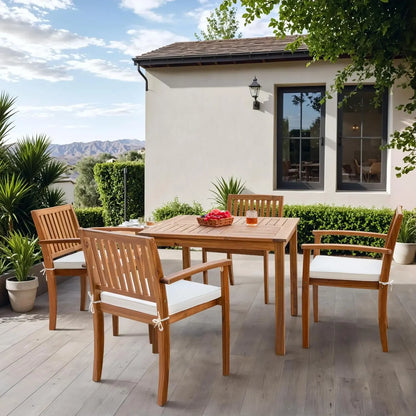 5 Piece Acacia Wood Patio Table and Chairs with Soft Cushions