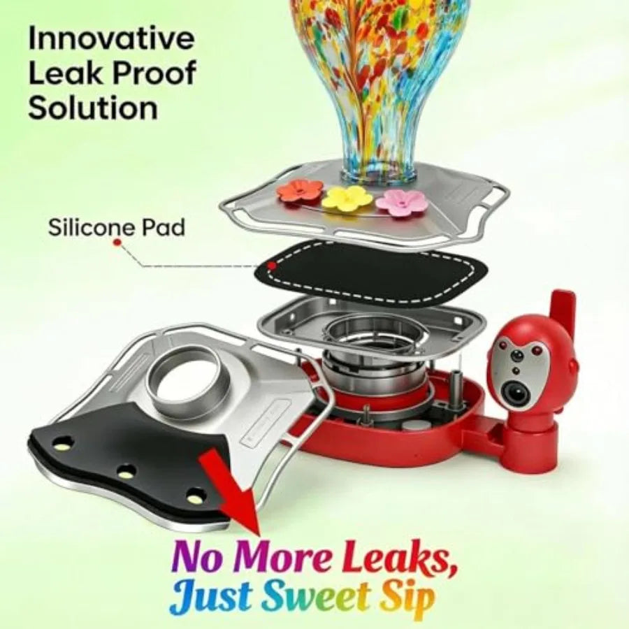 Smart Glass Hummingbird Feeder with Solar Powered Camera
