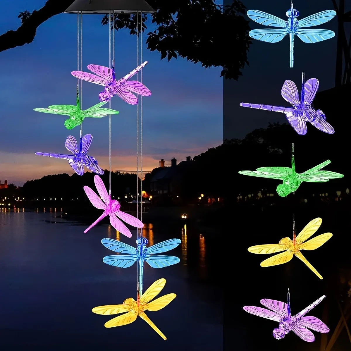 1PC Led Color Changing Butterfly Dragonfly Hummingbird Solar Wind Chimes