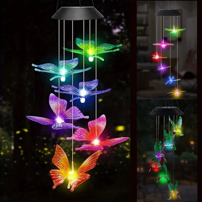 1PC Led Color Changing Butterfly Dragonfly Hummingbird Solar Wind Chimes