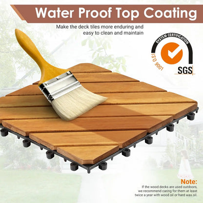 12" x 12" Solid Acacia Wood Interlocking Patio Deck Tiles