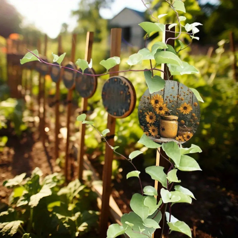 Rustic Bees Sunflowers Round Decor Sign