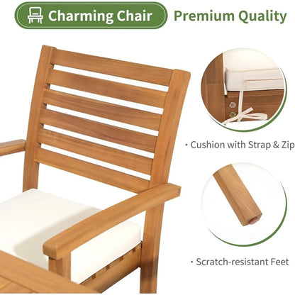 Stackable Outdoor Acacia Wooden Chairs w/Armrest & Removeable Fabric Cushion Set of 4,