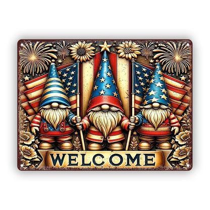 Vintage Patriotic Gnome Welcome Sign