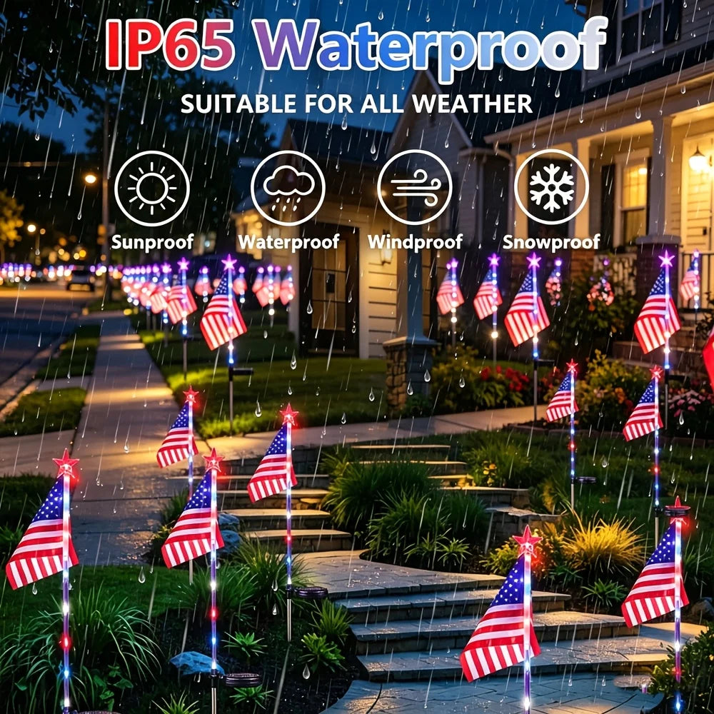 2/4 Pack American Flag Stake Light or Red White Blue Solar String Lights