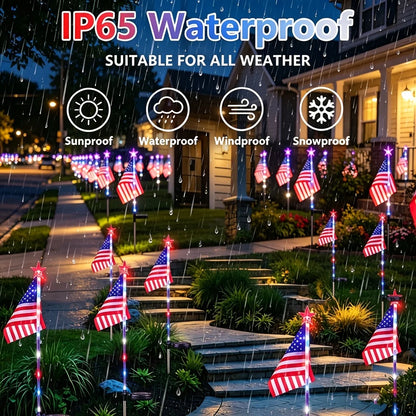 2/4 Pack American Flag Stake Light or Red White Blue Solar String Lights