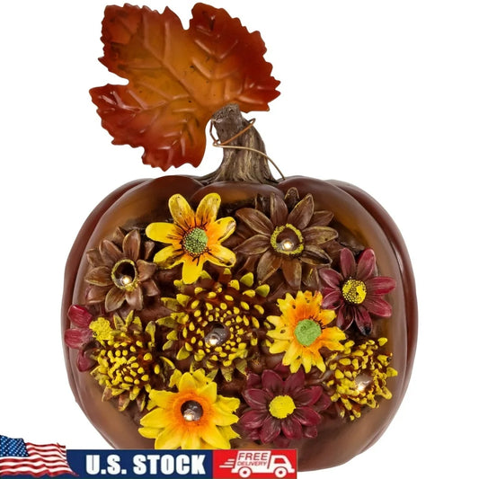 Solar Powered Floral Pumpkin Decoration with 5 LED Lights