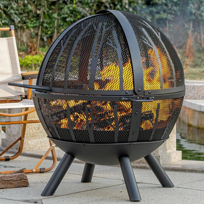 35 Inch Wood Burning Fire Pit with BBQ Grill