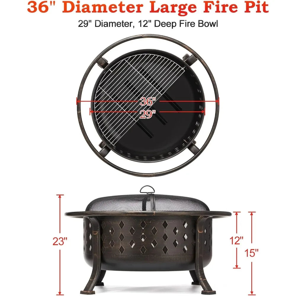 36 Inch Outdoor Bronze Cross weave Wood Burning Fire Pit