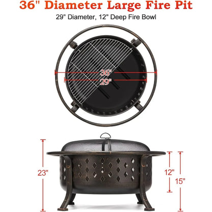 36 Inch Outdoor Bronze Cross weave Wood Burning Fire Pit