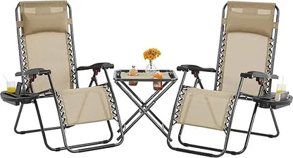 3PCS Zero Gravity Recliner Portable Outdoor Reclining Chair Set w/Side Table