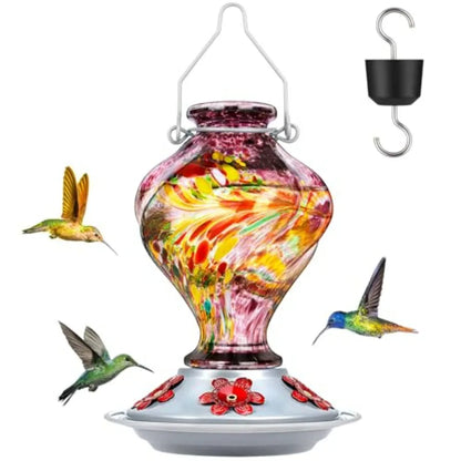 Hand Blown Glass Hummingbird Feeders for Outdoors