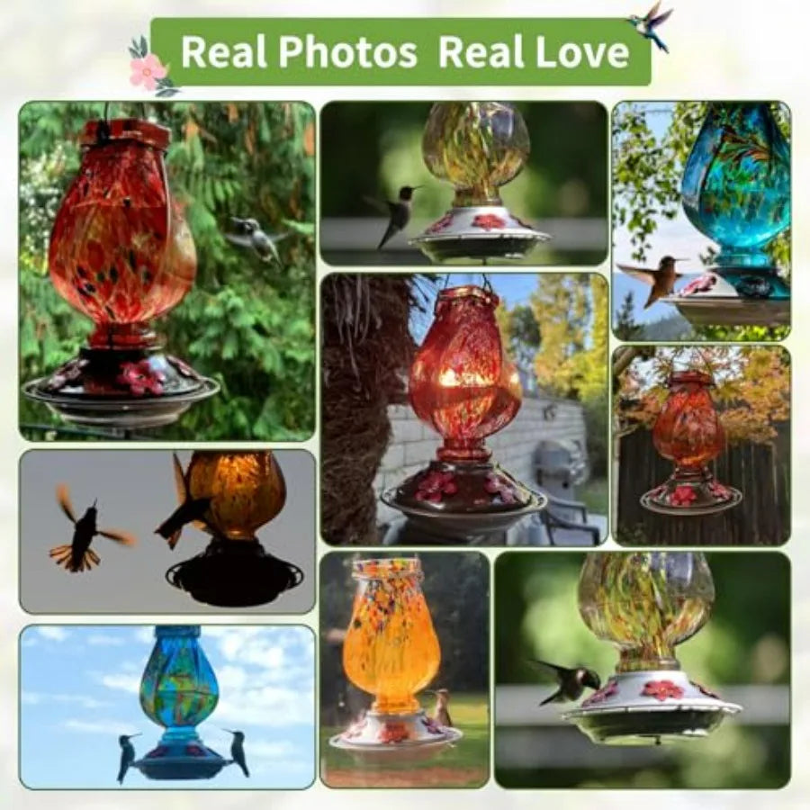 Hand Blown Glass Hummingbird Feeders for Outdoors