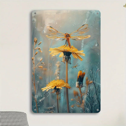 1PC Dandelion and Dragonfly Vintage Metal Plaque  8x12 Inches