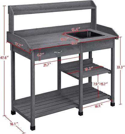 Outdoor Potting Bench with Drawer/Adjustable Shelf Rack/Removable