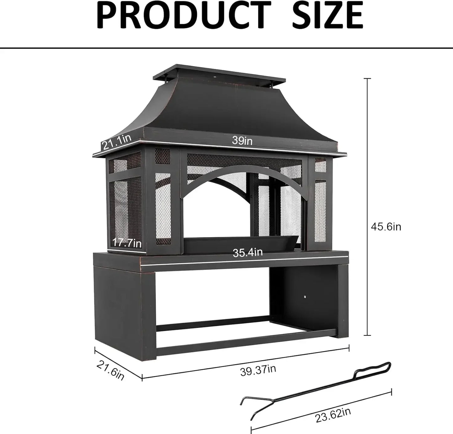 Large Wood Burning Outdoor Fireplace with Chimney with Wood Storage