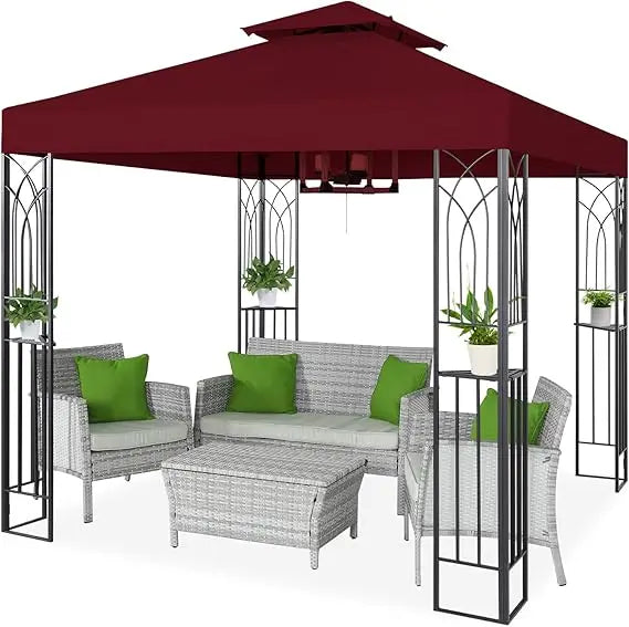 8x8 Outdoor Patio Gazebo with Corner Shelves, Two-Tier Soft Top Canopy