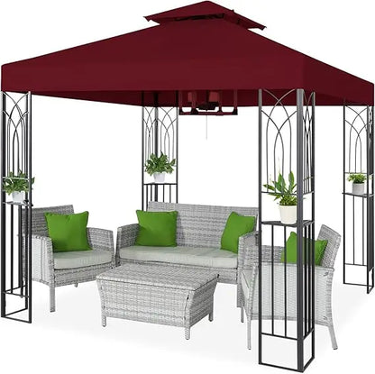 8x8 Outdoor Patio Gazebo with Corner Shelves, Two-Tier Soft Top Canopy