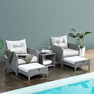 5 Pieces Wicker Outdoor Patio Chairs Set with Coffee Table and Ottomans