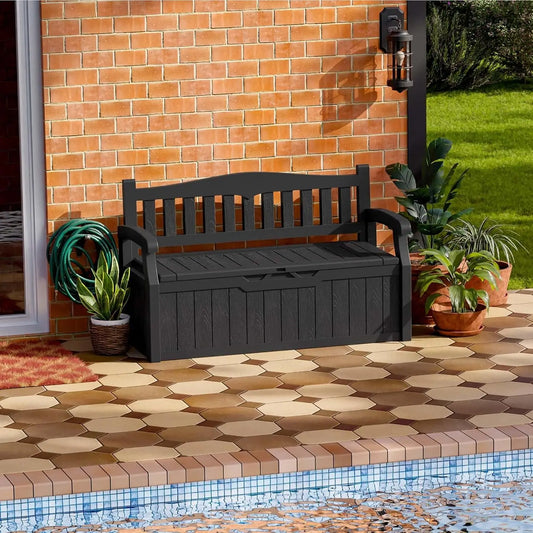 Water-Resistant 70 Gallon Plastic Deck Box Storage Bench