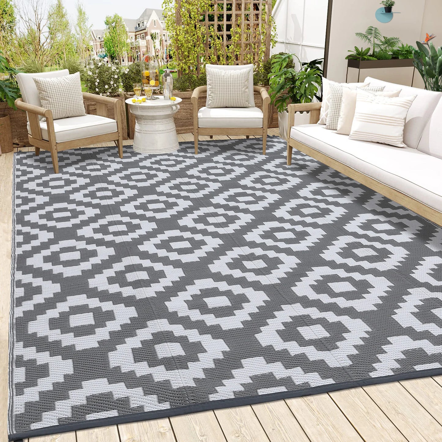 Modern Geometric Reversible Waterproof Outdoor Rug
