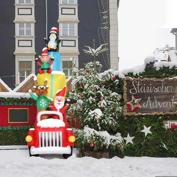 12ft LED Lights Santa Claus Driving With Gifts Inflatable